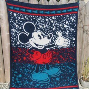 Vintage Disney Mickey Mouse Biederlack Red White Blue Throw Blanket 55" x 76"